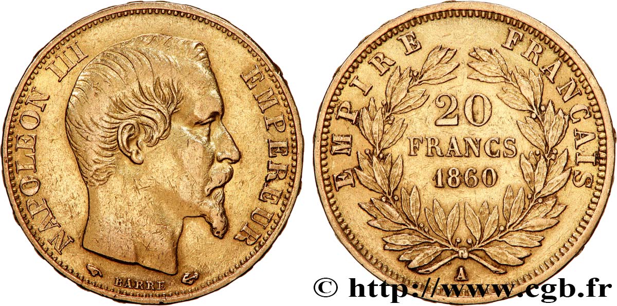 20 francs or Napoléon III, tête nue 1860 Paris F.531/18 VF 