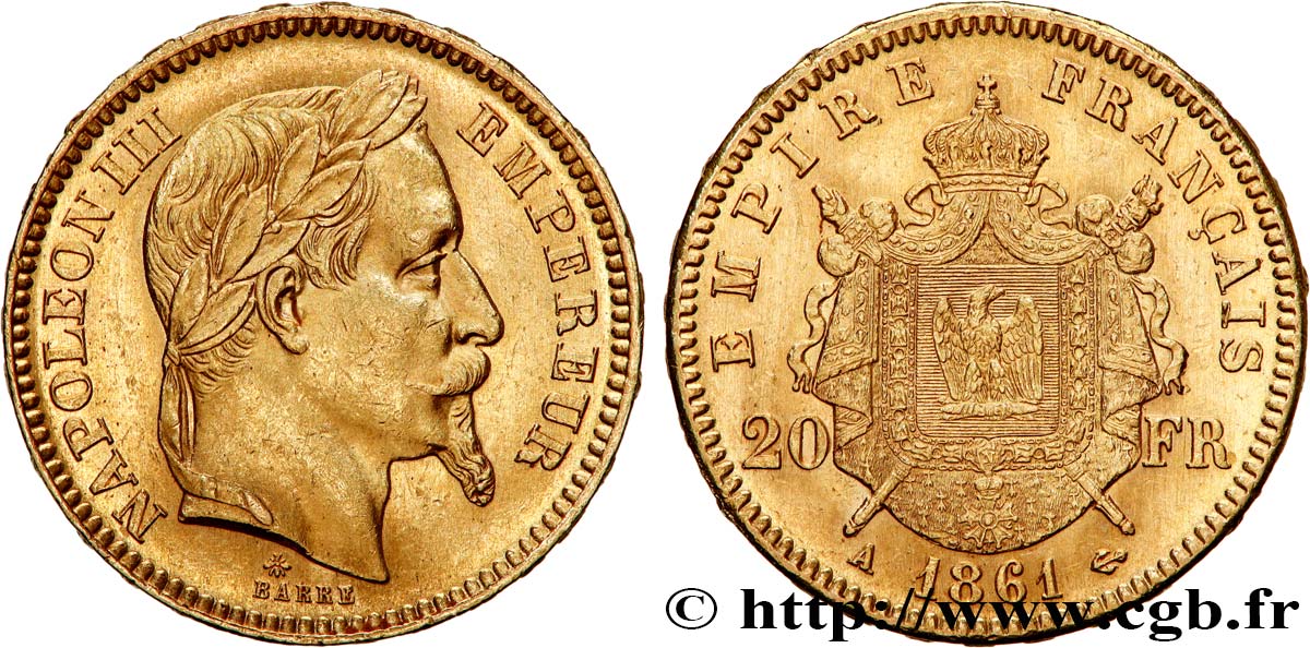 20 francs or Napoléon III, tête laurée 1861 Paris F.532/1 SUP 