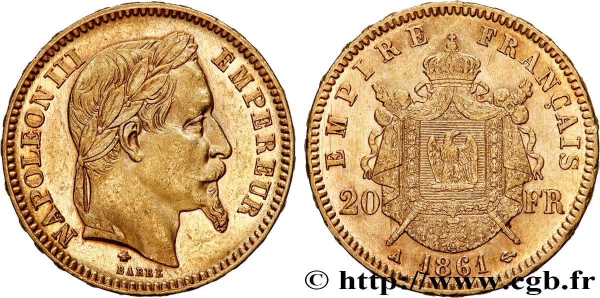 20 francs or Napoléon III, tête laurée 1861 Paris F.532/1 TTB53 