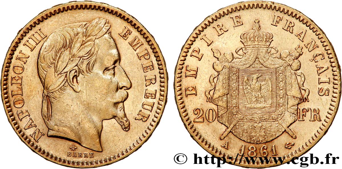 20 francs or Napoléon III, tête laurée 1861 Paris F.532/1 TTB+ 