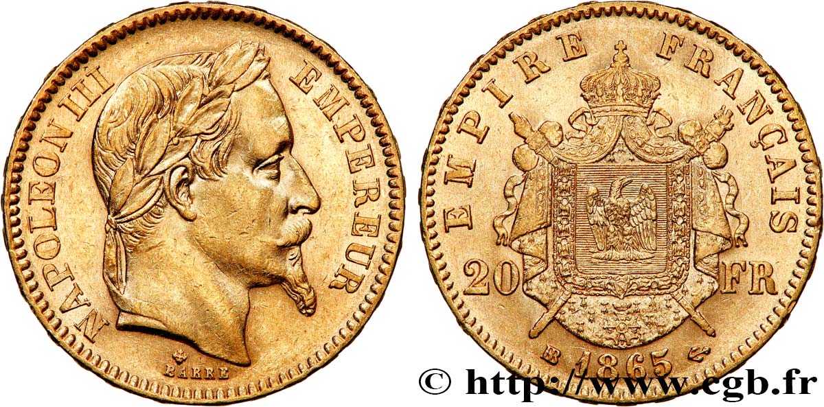 20 francs or Napoléon III, tête laurée 1865 Strasbourg F.532/12 MBC50 