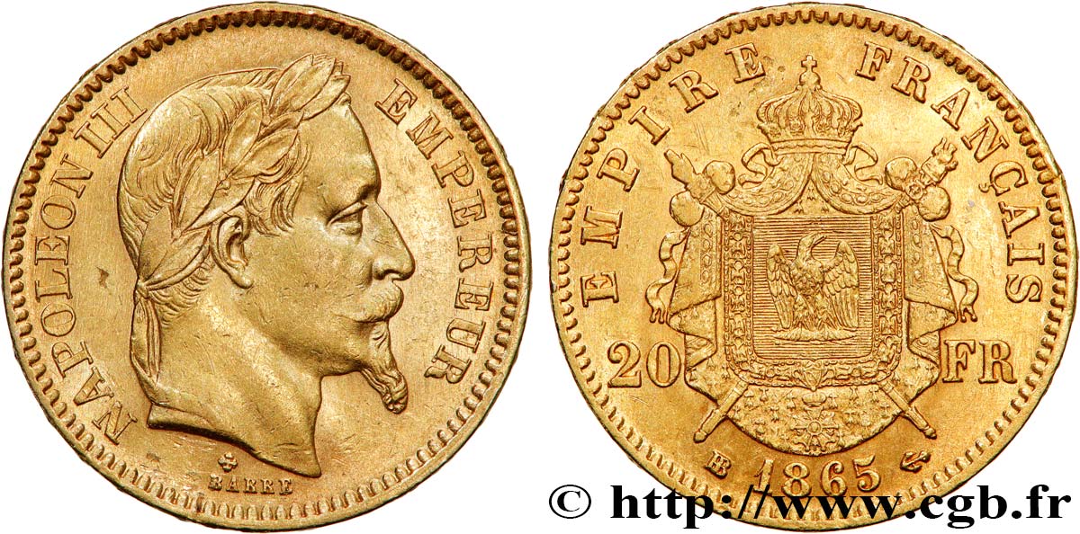 20 francs or Napoléon III, tête laurée 1865 Strasbourg F.532/12 SS 