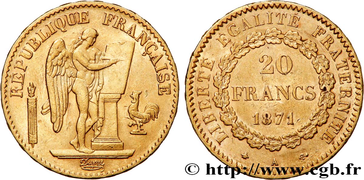 20 francs génie, Troisième république 1871 Paris F.533/1 fVZ 