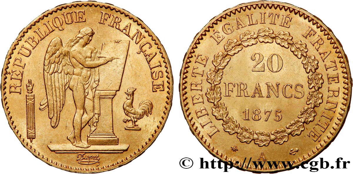20 francs or Génie, Troisième République 1875 Paris F.533/3 MS61 