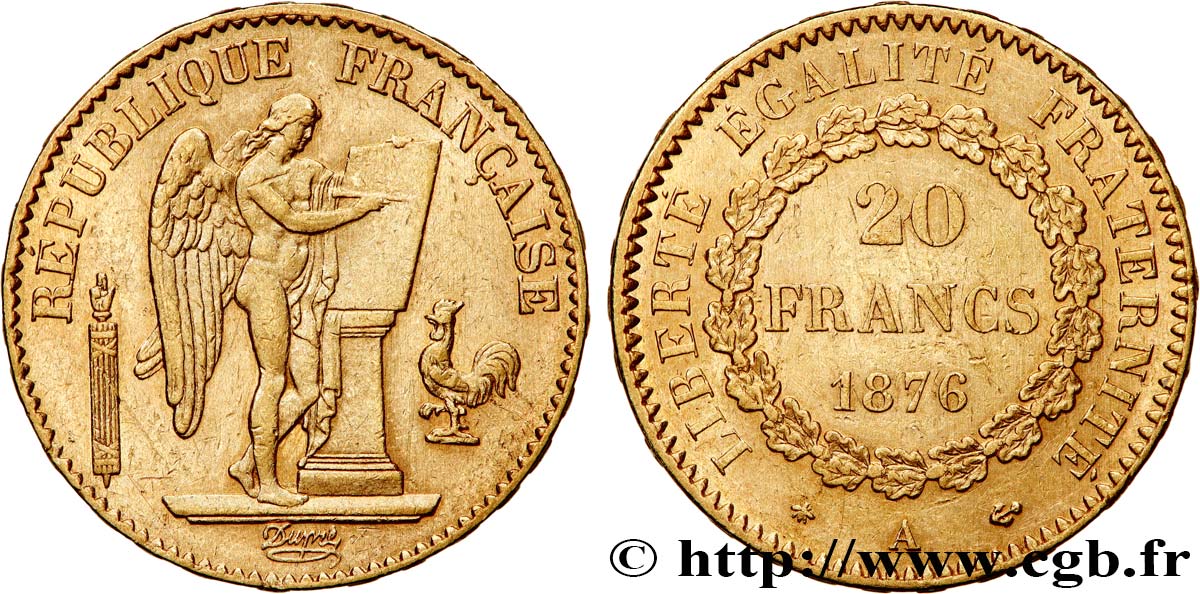 20 francs génie, Troisième république 1876 Paris F.533/4 fVZ 