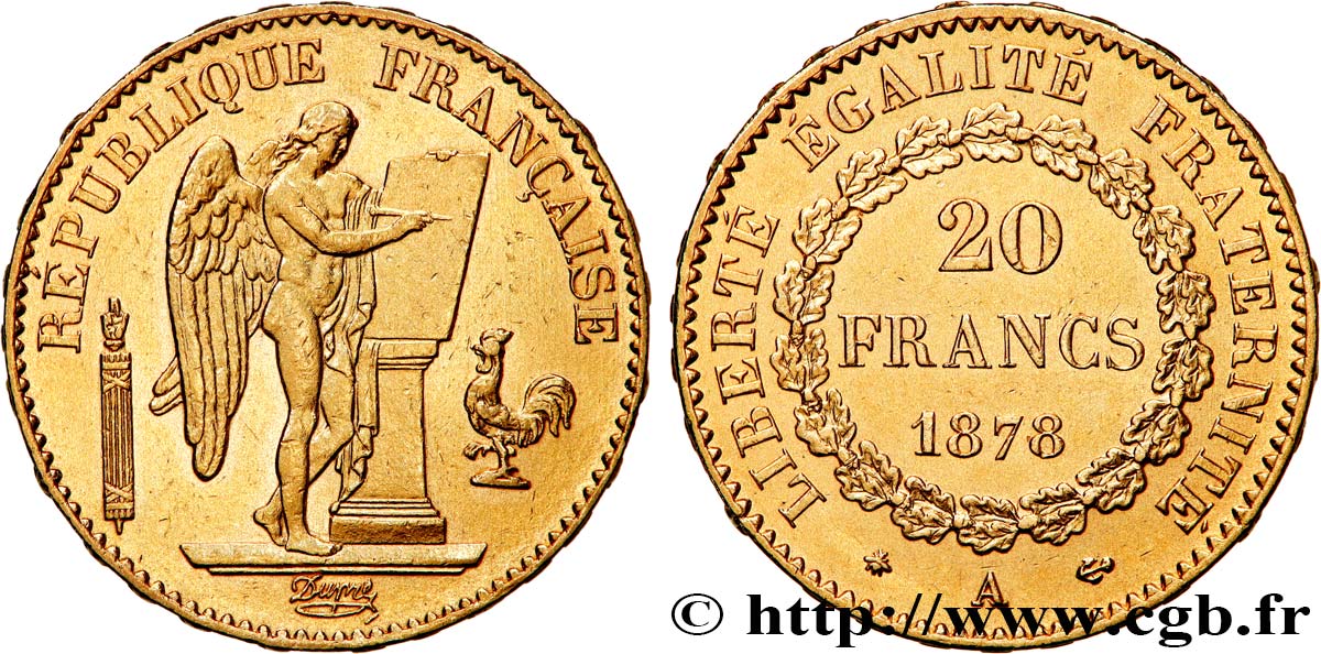 20 francs génie, Troisième république 1878 Paris F.533/6 AU 