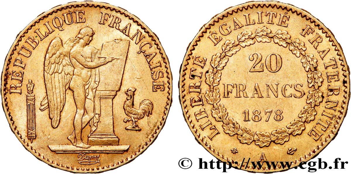 20 francs génie, Troisième république 1878 Paris F.533/6 TTB50 