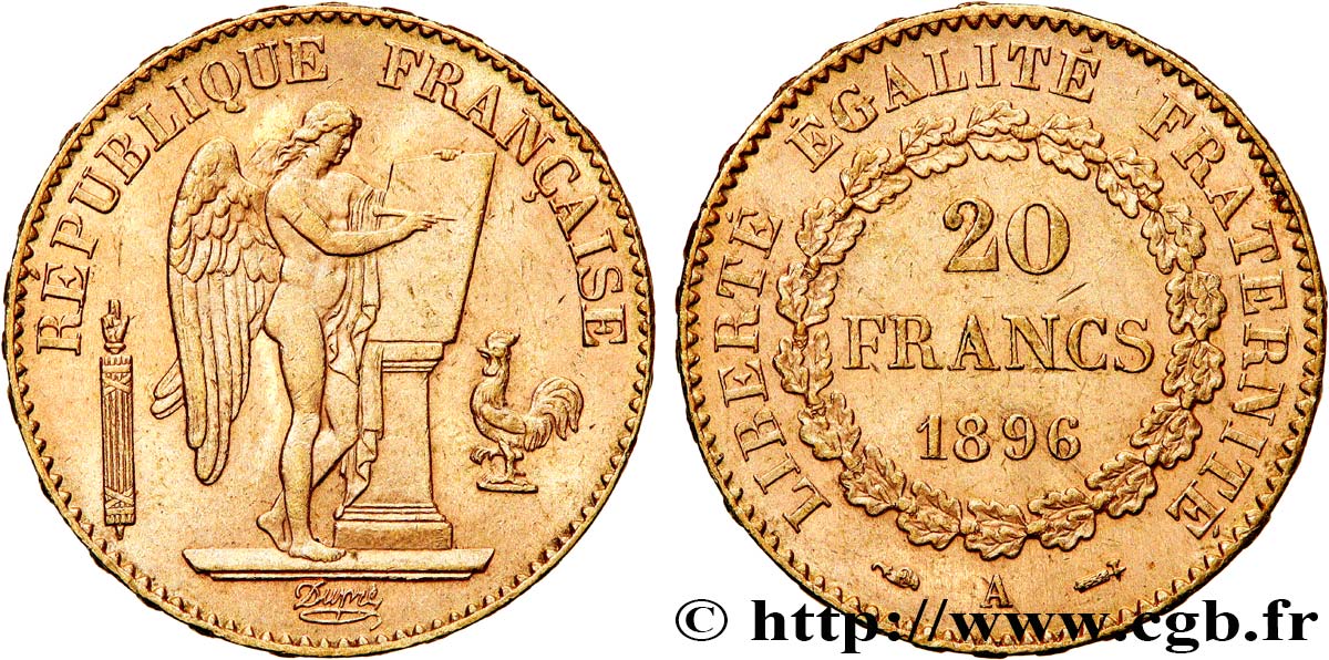 20 francs or Génie, Troisième République 1896 Paris F.533/20 AU53 
