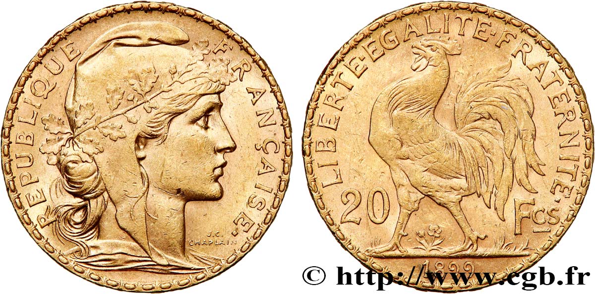 20 francs or Coq, Dieu protège la France 1899 Paris F.534/2 fVZ 