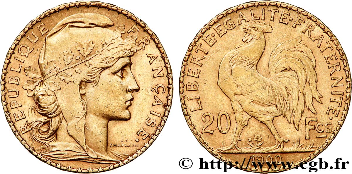 20 francs or Coq, Dieu protège la France 1900 Paris F.534/4 MBC+ 
