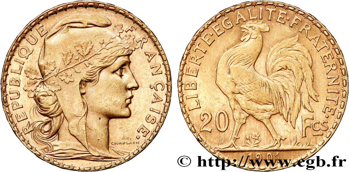 20 francs or Coq, Dieu protège la France 1901 Paris F.534/6 TTB53 