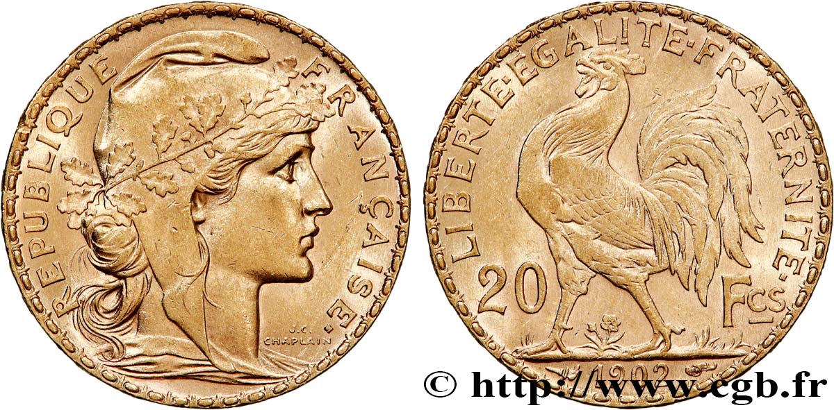 20 francs or Coq, Dieu protège la France 1902 Paris F.534/7 AU 
