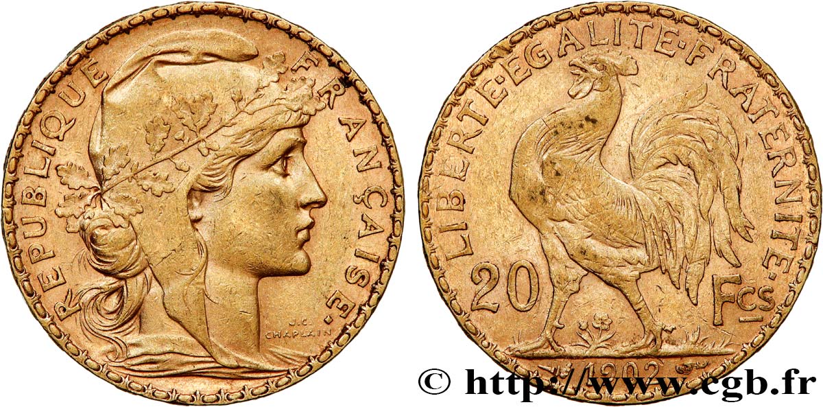 20 francs or Coq, Dieu protège la France
 1902 Paris F.534/7 q.SPL 