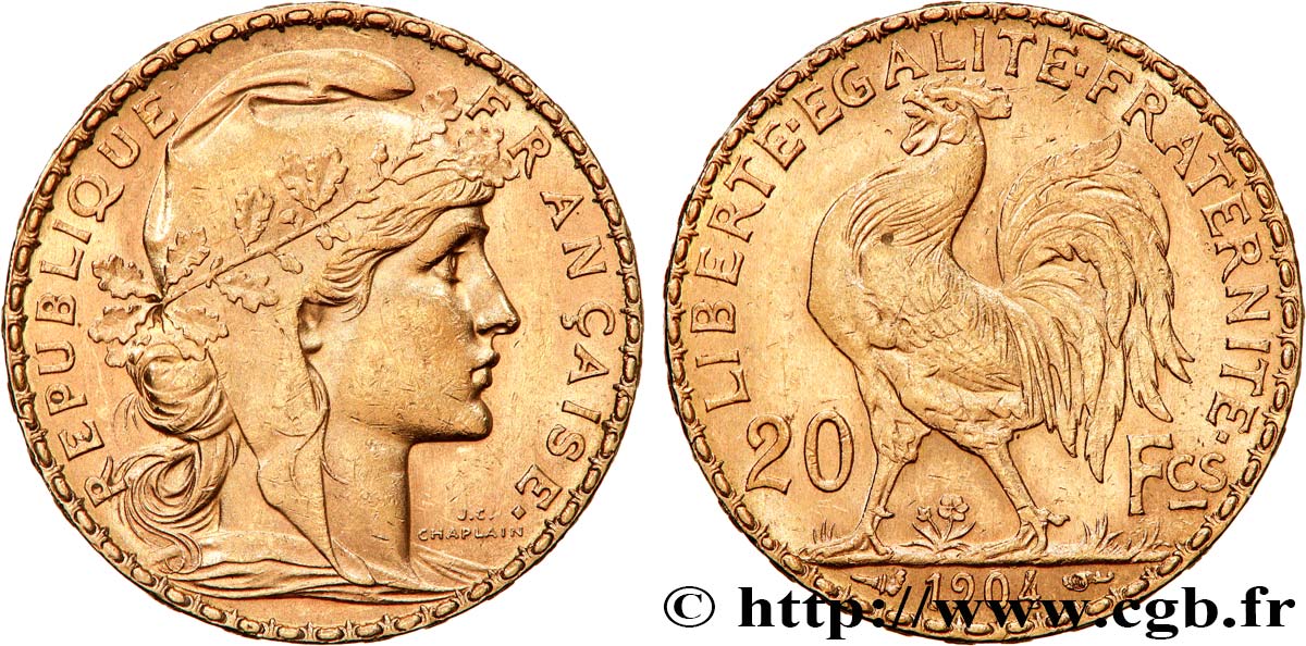 20 francs or Coq, Dieu protège la France 1904 Paris F.534/9 AU 