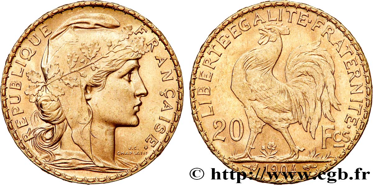 20 francs or Coq, Dieu protège la France 1904 Paris F.534/9 SUP58 
