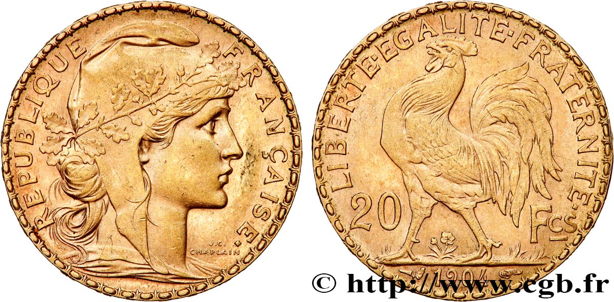 20 francs or Coq, Dieu protège la France 1904 Paris F.534/9 fVZ 