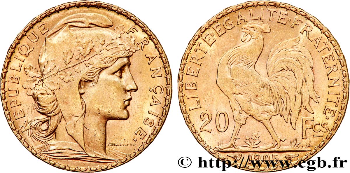 20 francs or Coq, Dieu protège la France 1905 Paris F.534/10 SUP58 