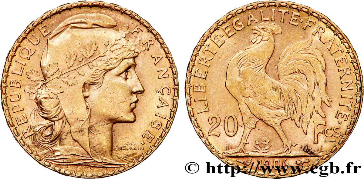 20 francs or Coq, Dieu protège la France 1906 Paris F.534/11 EBC55 