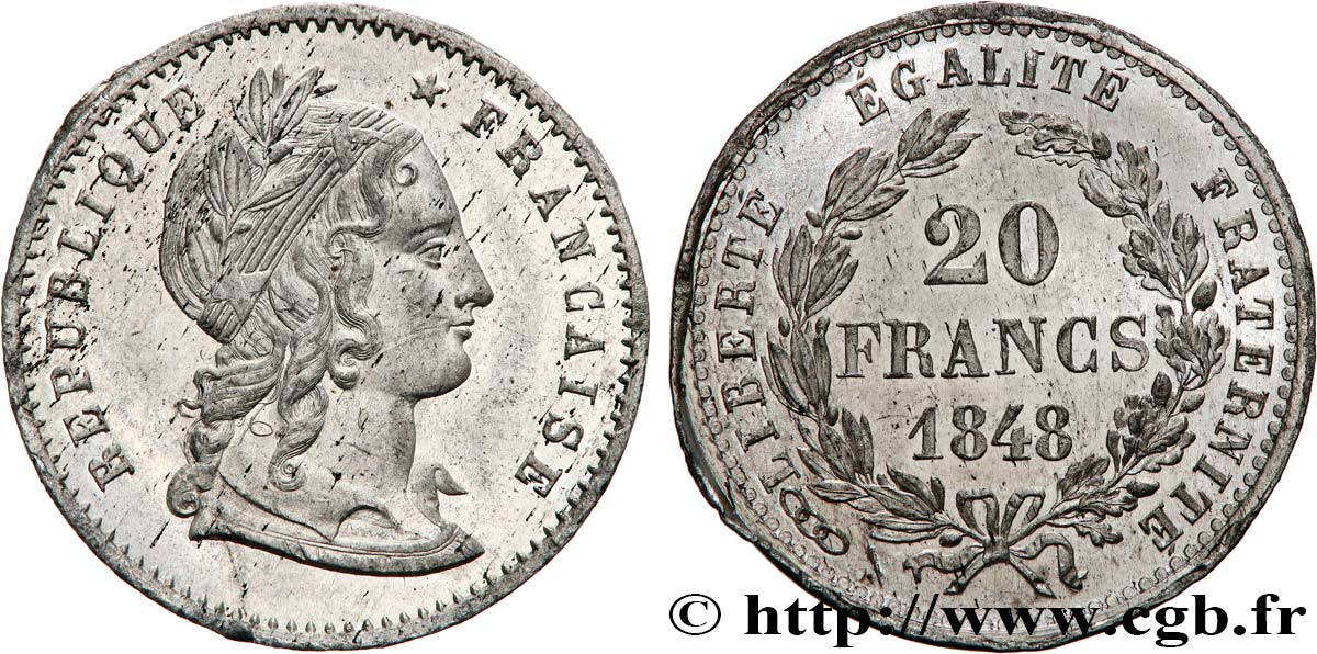 Concours de 20 francs, essai de Magniadas 1848 Paris VG.3028 var EBC+ 