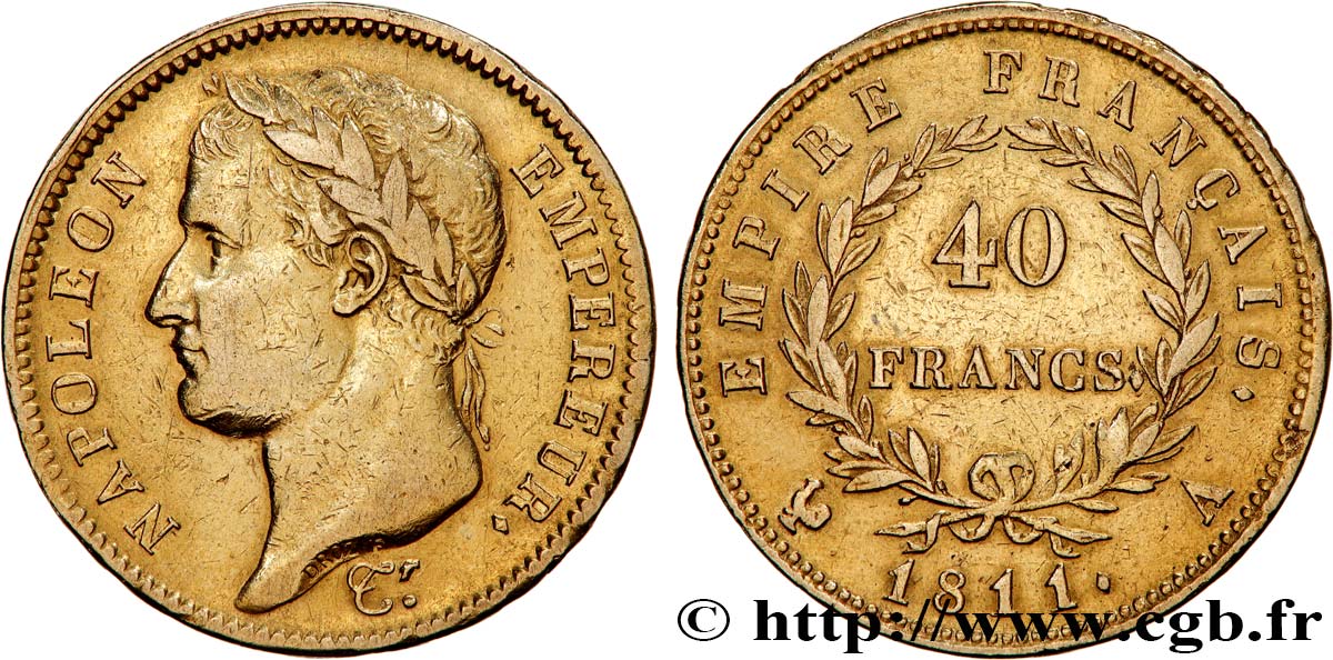 40 francs or Napoléon tête laurée, Empire français 1811 Paris F.541/6 SS 