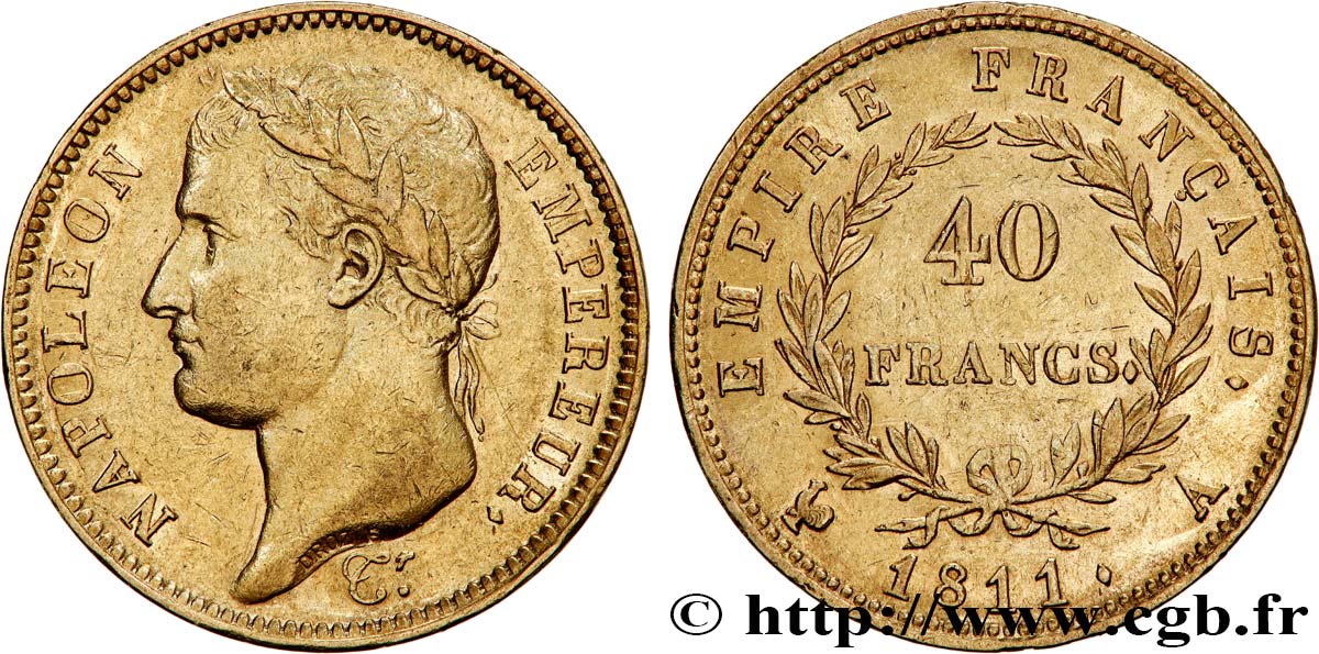 40 francs or Napoléon tête laurée, Empire français 1811 Paris F.541/6 AU 