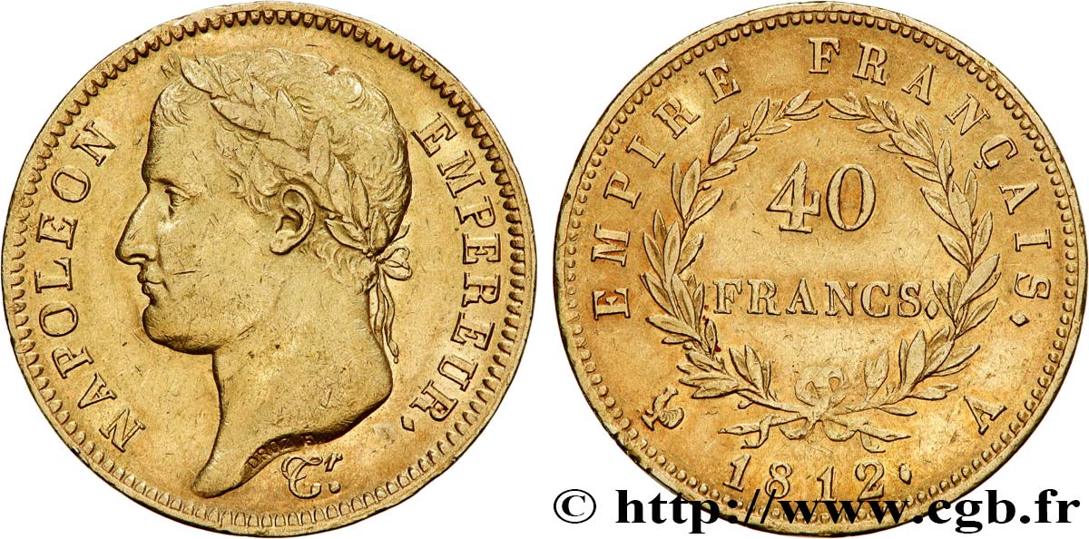 40 francs or Napoléon tête laurée, Empire français 1812 Paris F.541/9 TTB50 