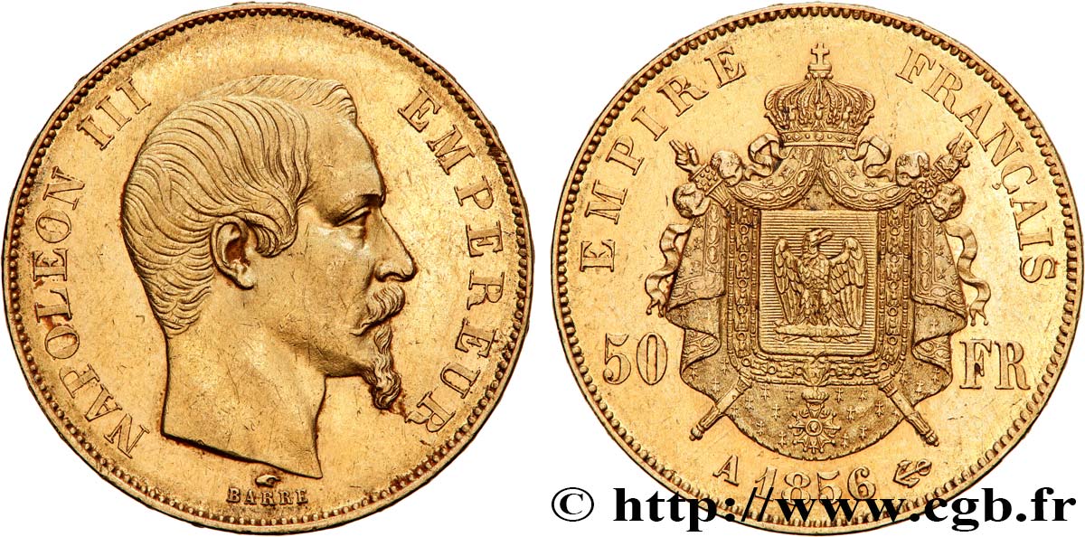 50 francs or Napoléon III, tête nue 1856 Paris F.547/3 SUP55 