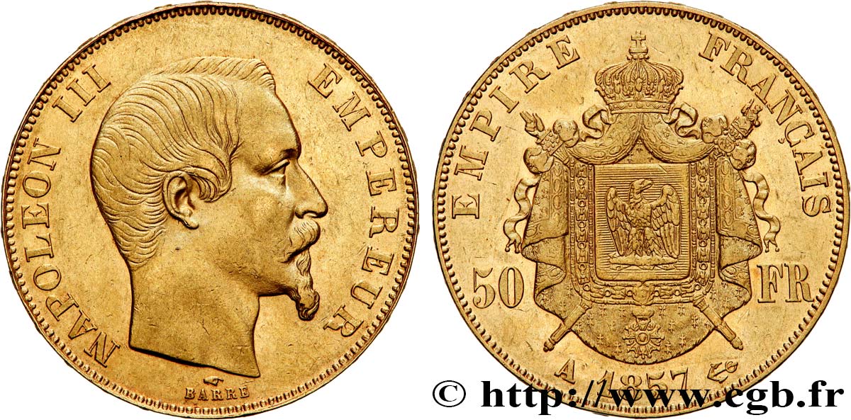 50 francs or Napoléon III, tête nue 1857 Paris F.547/4 TTB53 