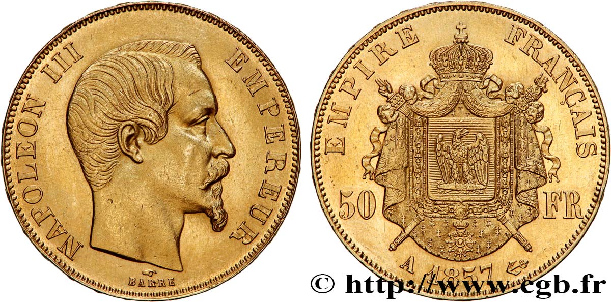 50 francs or Napoléon III, tête nue 1857 Paris F.547/4 SUP61 