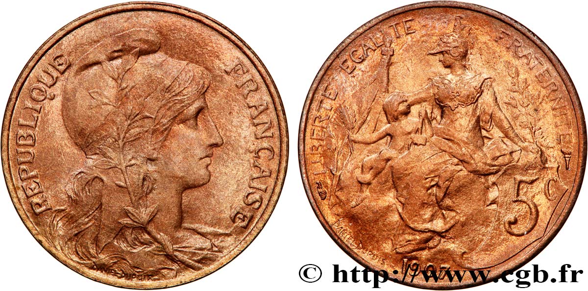 5 centimes Daniel-Dupuis 1907  F.119/17 SPL63 