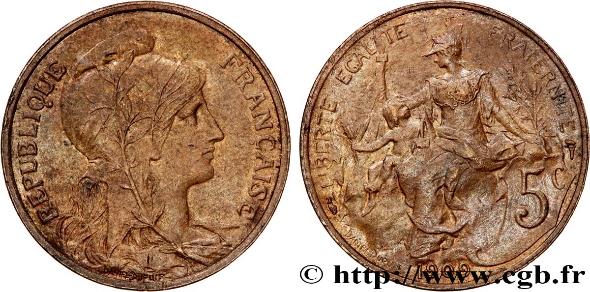 5 centimes Daniel-Dupuis 1909  F.119/20 TTB+ 