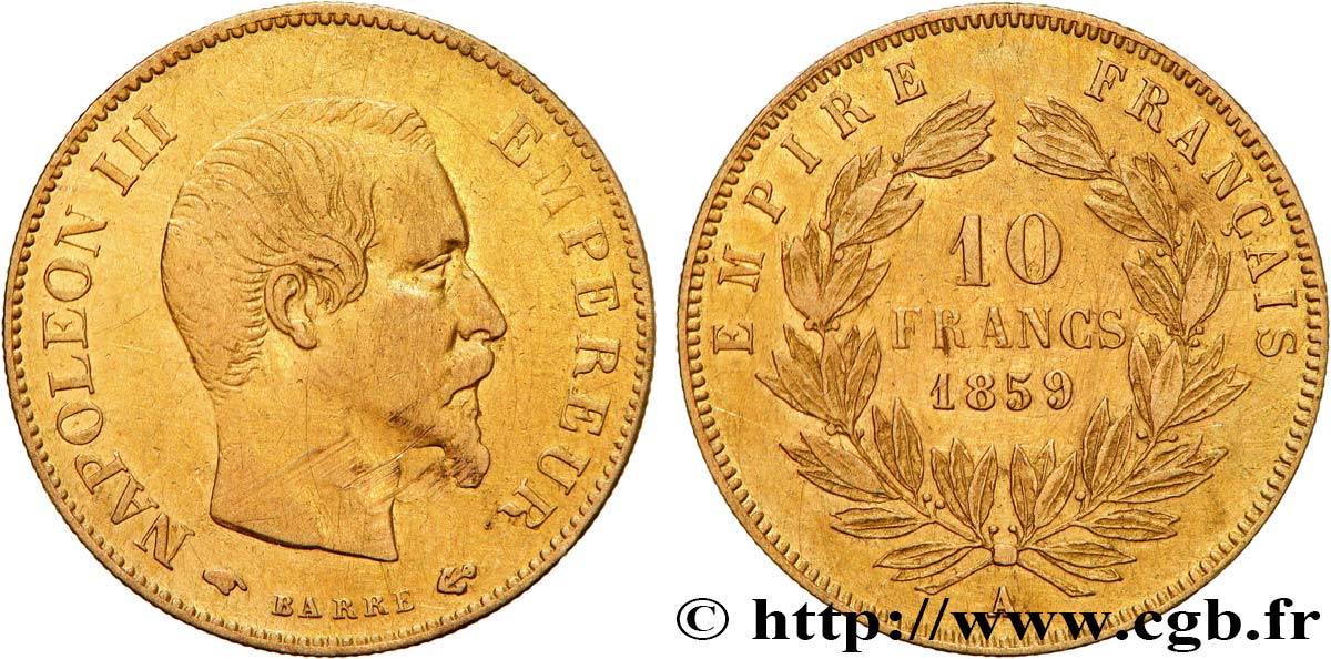 10 francs or Napoléon III, tête nue 1859 Paris F.506/7 BC 