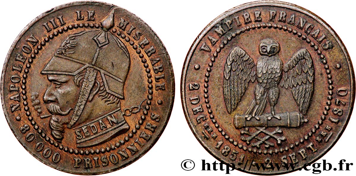 Médaille satirique Lt 25, module de Cinq centimes, type B “Os et Cigarette” 1870  Schw.B1a  AU 