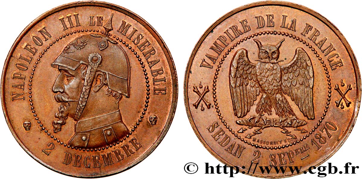 Médaille satirique Cu 33, type F “Au hibou” 1870  Schw.F1b  SPL+ 