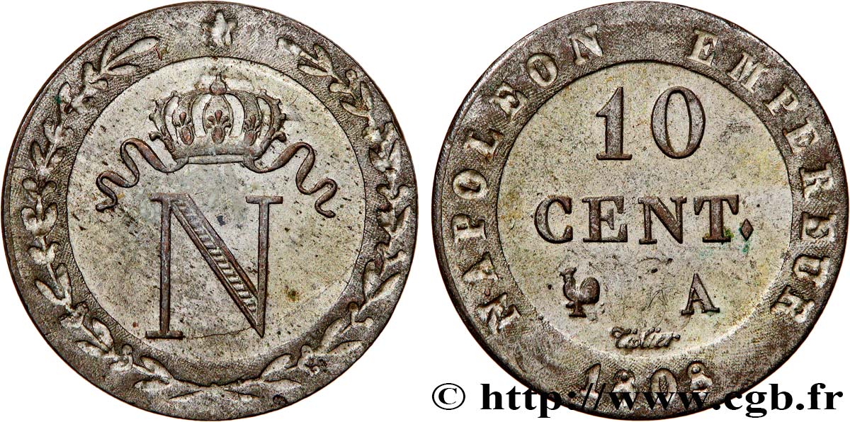 10 cent. à l N couronnée 1808 Paris F.130/2 SPL 