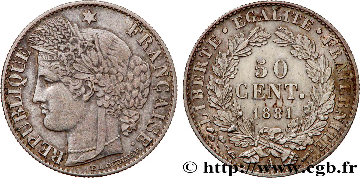50 centimes Cérès, Troisième République 1881 Paris F.189/9 SUP 