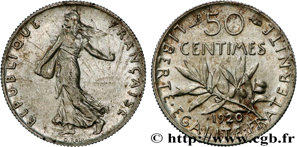50 centimes Semeuse 1920 Paris F.190/27 SUP+ 