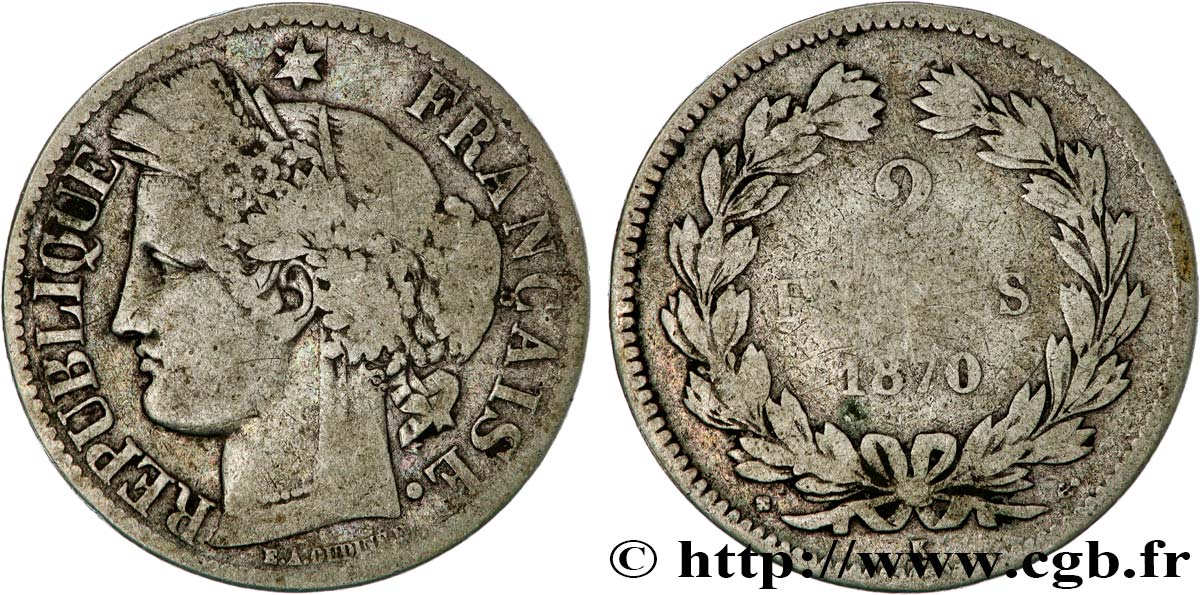 2 francs Cérès, sans légende 1870 Bordeaux F.264/2 RC12 