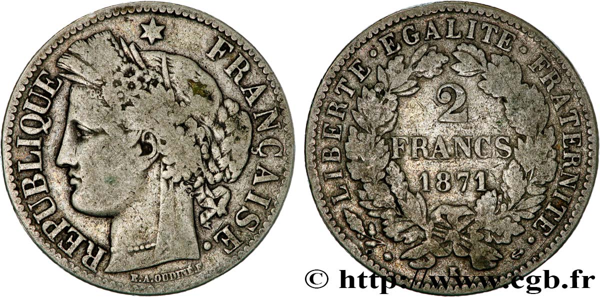 2 francs Cérès, avec légende 1871 Bordeaux F.265/7 TB15 