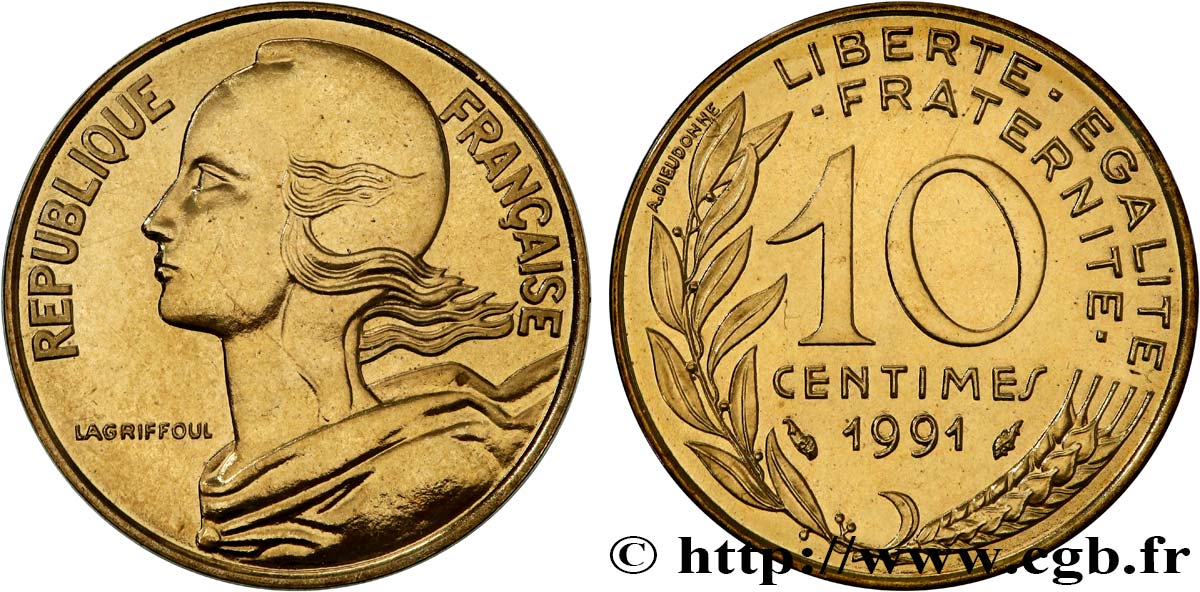 10 centimes Marianne, BU (Brillant Universel), frappe médaille 1991 Pessac F.144/32 MS 