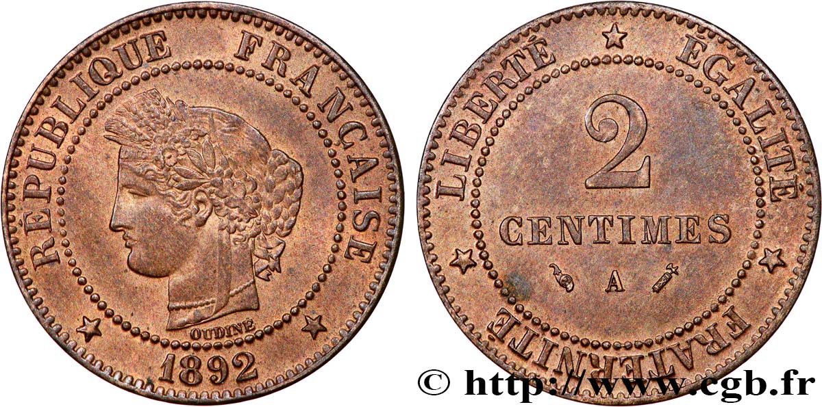 2 centimes Cérès 1892 Paris F.109/18 VZ60 