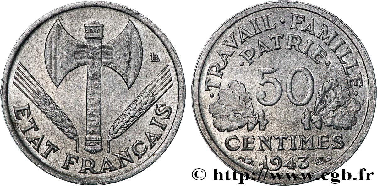 50 centimes Francisque, légère 1943  F.196/2 SPL60 
