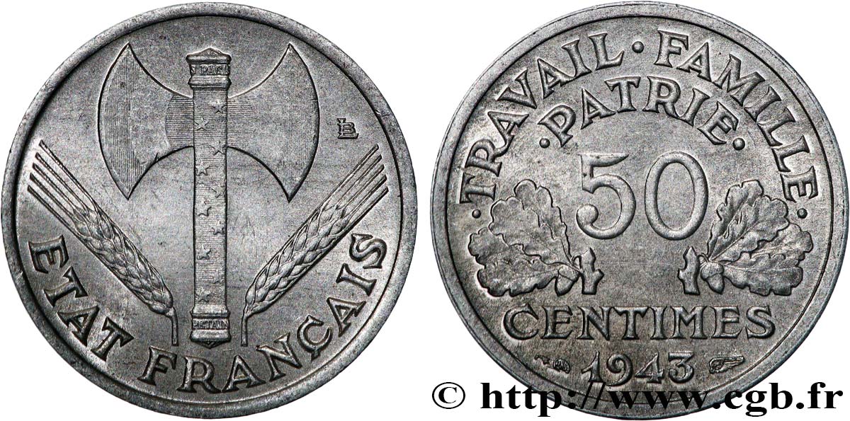 50 centimes Francisque, légère 1943  F.196/2 SPL58 