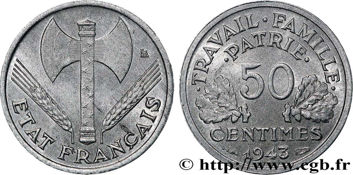 50 centimes Francisque, légère 1943  F.196/2 MS63 