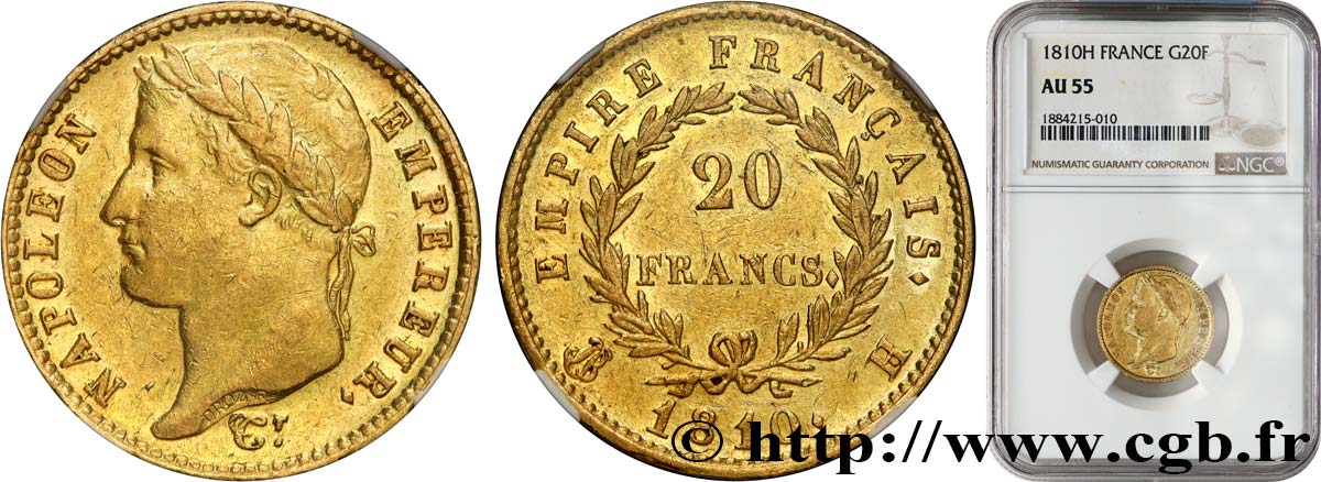 20 francs or Napoléon, tête laurée, Empire français 1810 La Rochelle F.516/10 VZ55 NGC