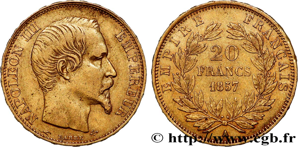 20 francs or Napoléon III, tête nue 1857 Paris F.531/12 TTB40 