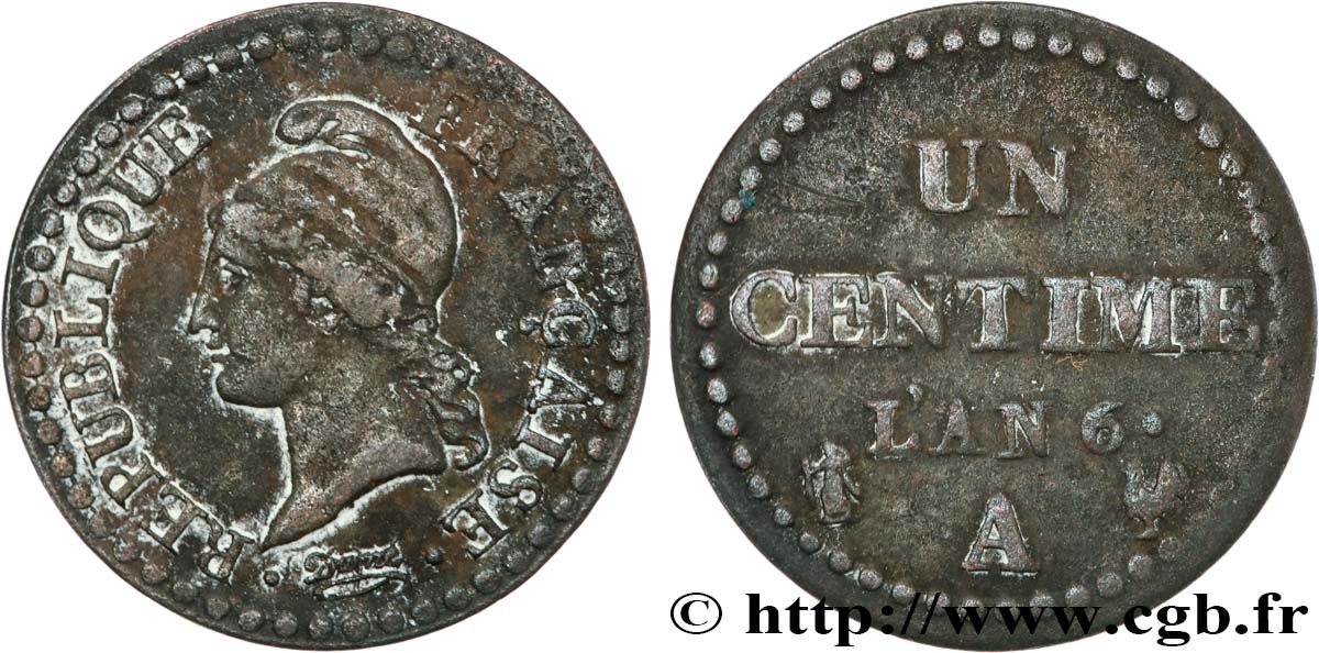 Un centime Dupré, 6 normal 1798 Paris F.100/3 BC25 