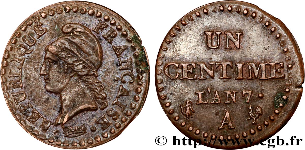 Un centime Dupré, 7 normal 1799 Paris F.100/15 SS45 