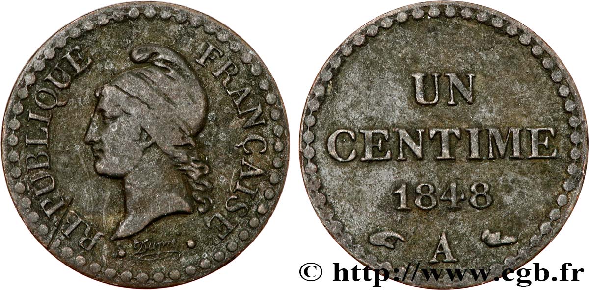 Un centime Dupré, IIe République 1848 Paris F.101/1 BC30 