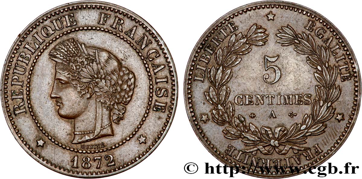 5 centimes Cérès 1872 Paris F.118/4 TTB53 